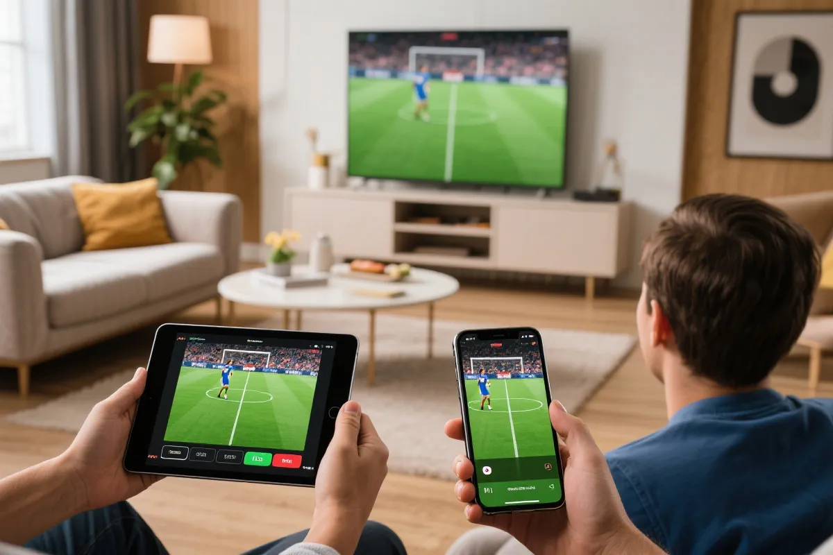 多端同步观看足球赛事的场景