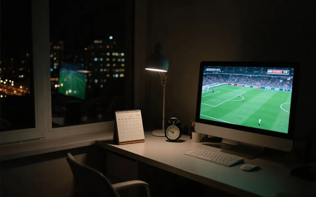 夜间观赛与第二天工作日程并排的时间规划画面